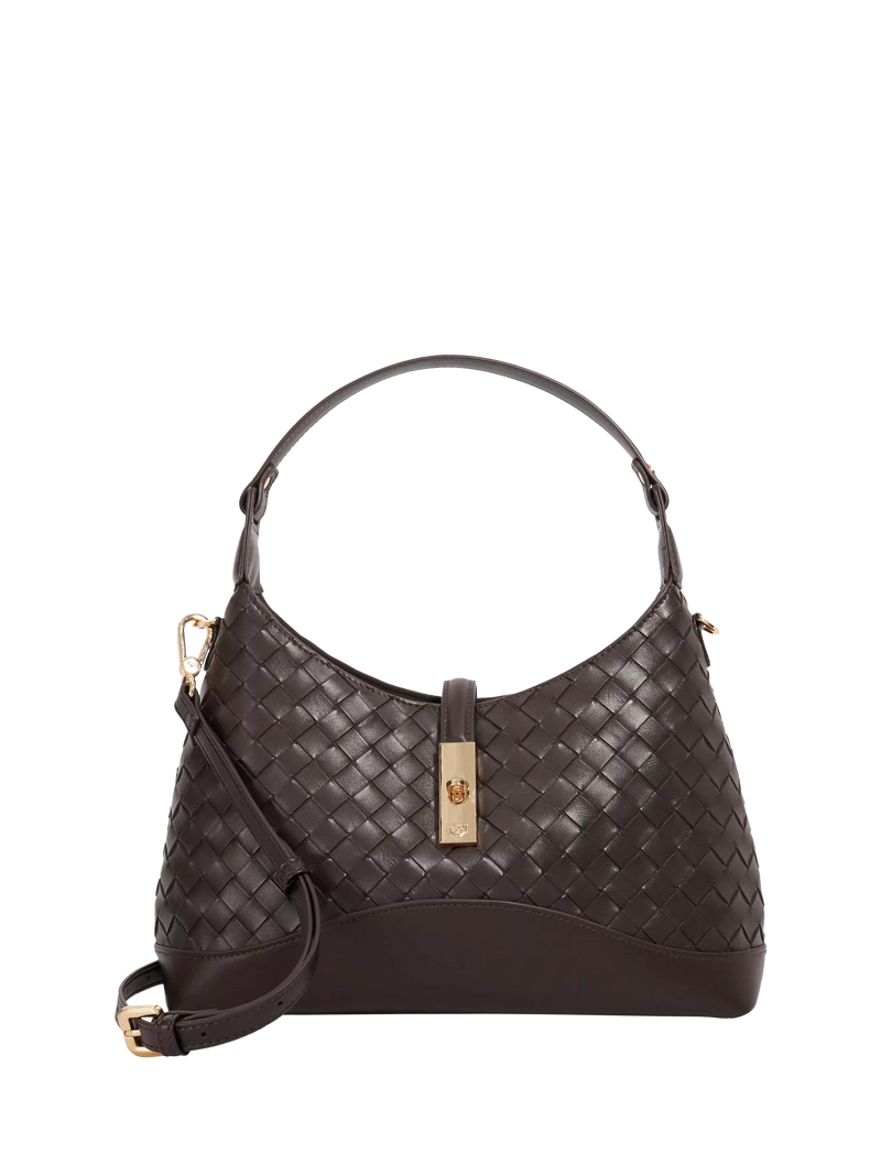 Dune London Dorset woven leather crossbody bag dark brown (British brand)