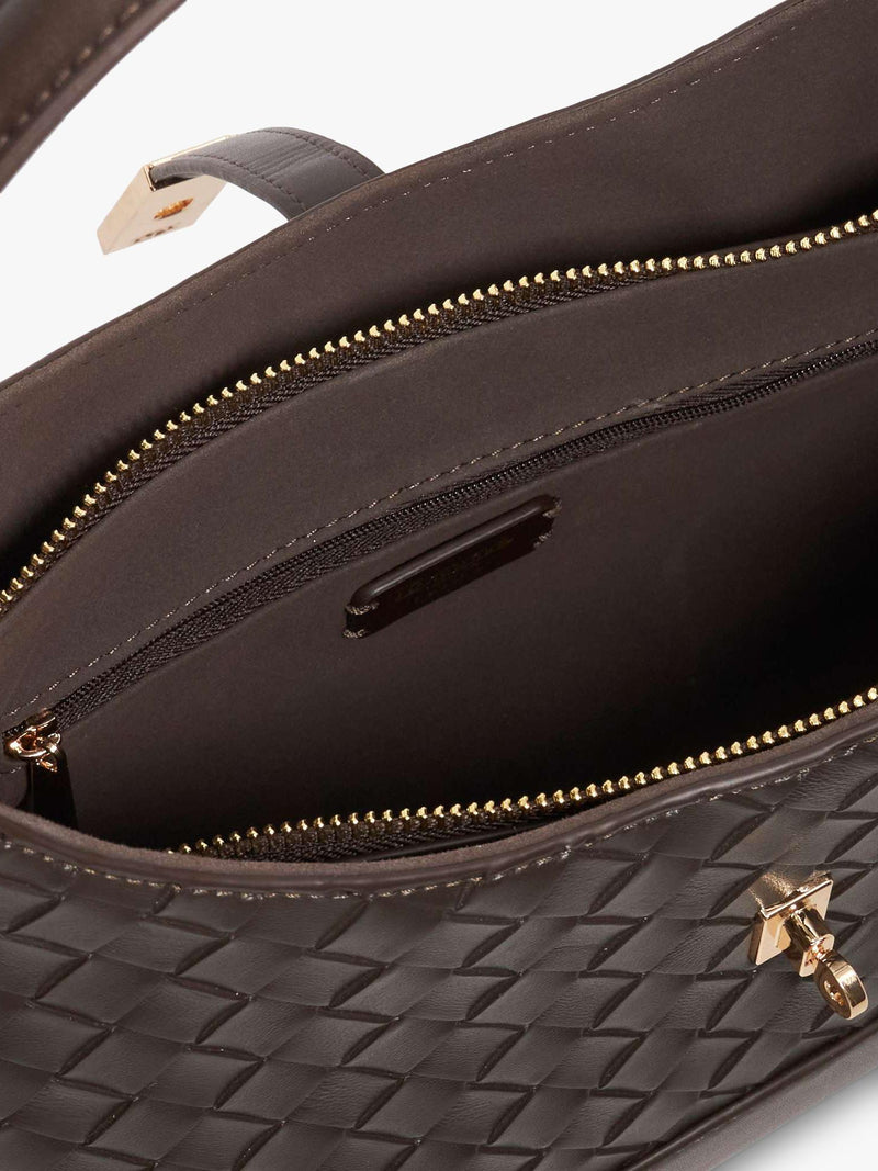 Dune London Dorset woven leather crossbody bag dark brown (British brand)