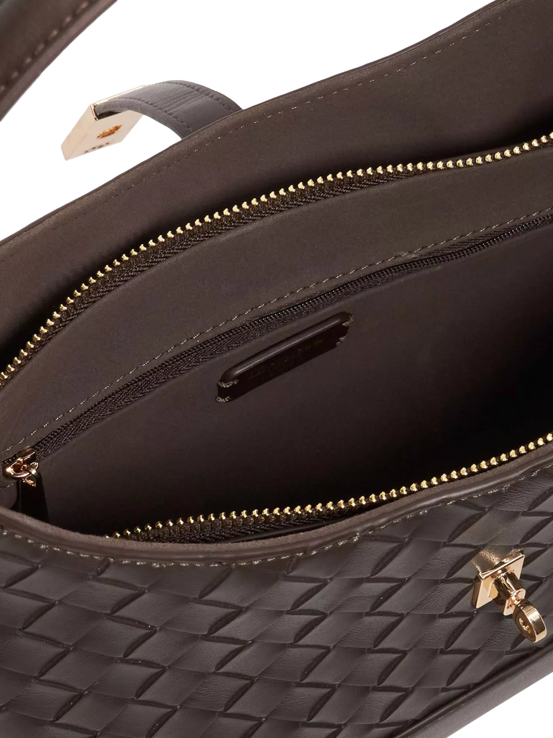Dune London Dorset woven leather crossbody bag dark brown (British brand)