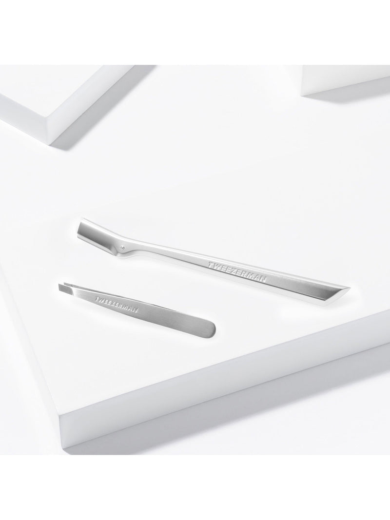 Tweezerman brow grooming set with razor and tweezer, imported from the UK