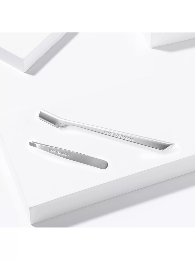 Tweezerman brow grooming set with razor and tweezer, imported from the UK