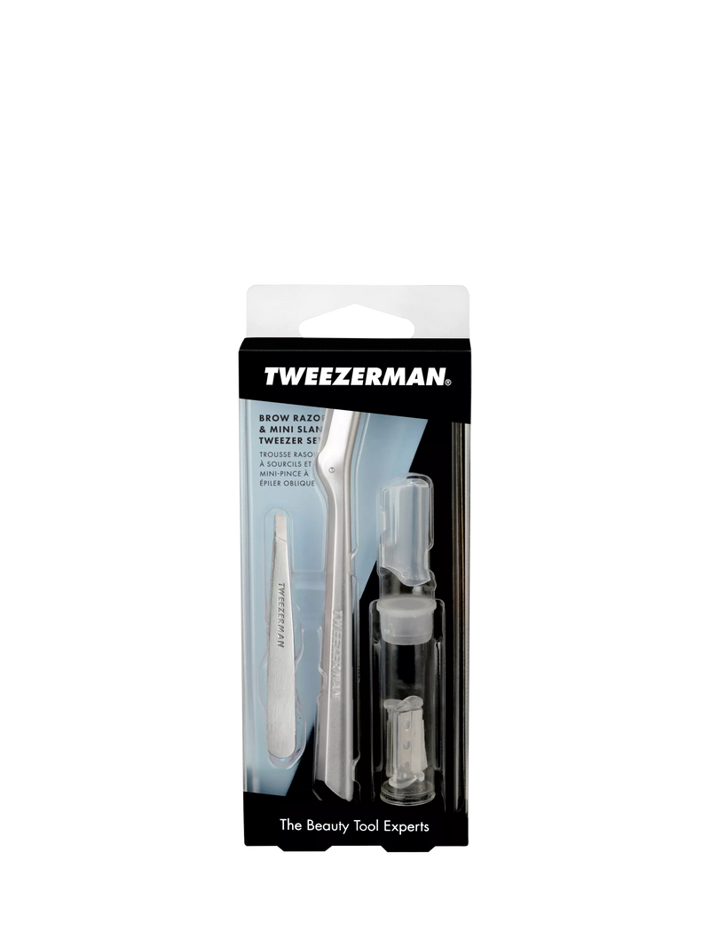 Tweezerman brow grooming set with razor and tweezer, imported from the UK