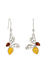 John Lewis Be-Jewelled Baltic Cognac and Lemon Amber Bee Drop Earrings in Silver- Buy online at McGrocer