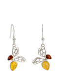 Be-Jewelled sterling silver bee drop earrings with Baltic amber - British product