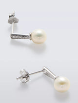 John Lewis Lido Pave Cubic Zirconia Pearl Stud Earrings, Silver- Buy online at McGrocer