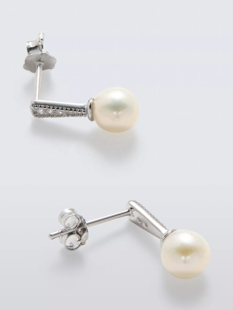 Lido pave cubic zirconia pearl stud earrings, silver (British brand)