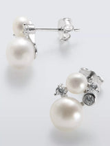 John Lewis Lido Cubic Zirconia Pearl Stud Earrings, Silver 1.25cm- Buy online at McGrocer