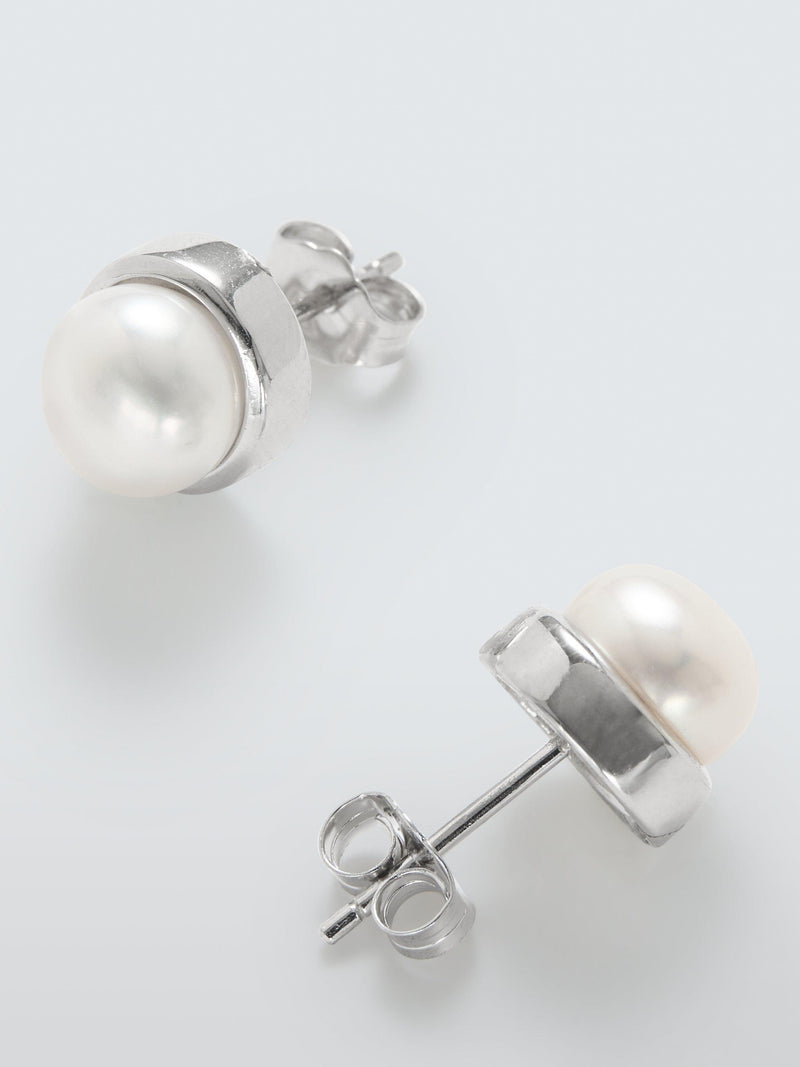 Lido bezel pearl stud earrings sterling silver 0.75cm - British product