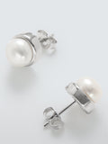 Lido bezel pearl stud earrings sterling silver 0.75cm - British product