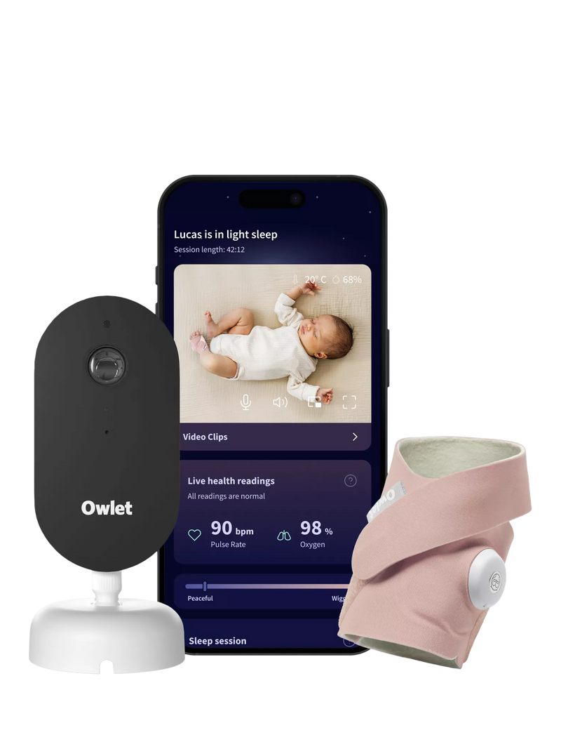 Owlet Dream Duo baby monitor in Rose, imported from the UK