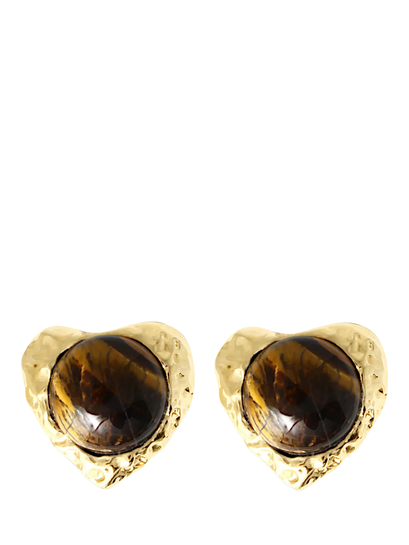 By Alona tiger's eye heart clip earrings gold plated - British product