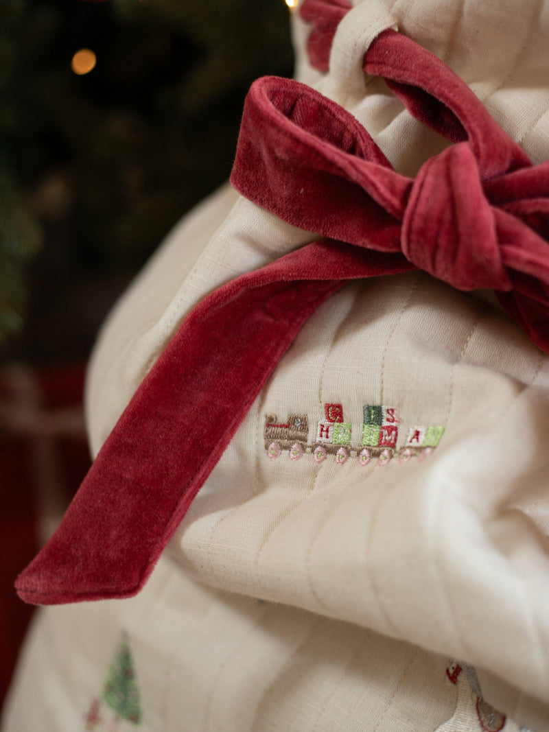 Avery Row embroidered Christmas present sack, UK version