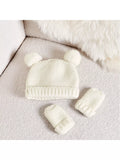 Katie Loxton baby hat and mittens set white, imported from the UK