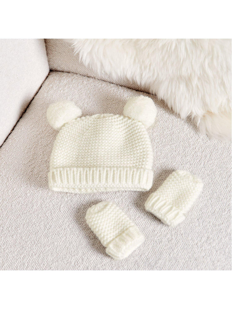 Katie Loxton baby hat and mittens set white, imported from the UK