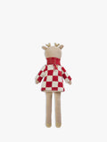 Avery Row knitted reindeer doll with checkerboard jumper and scarf (British brand)