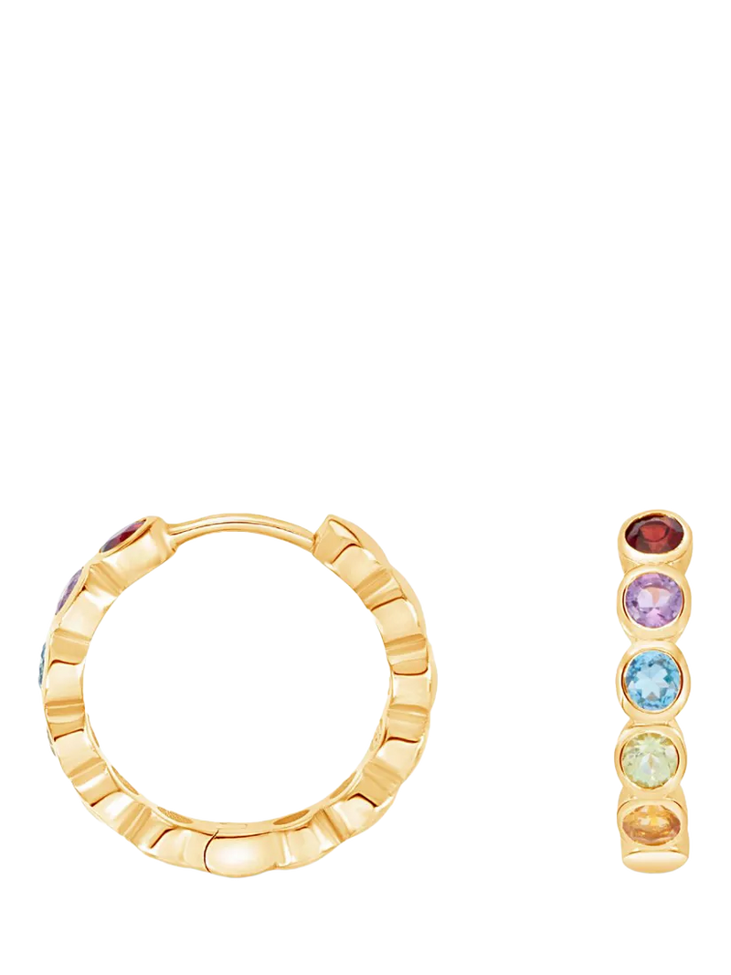 Dower & Hall rainbow huggie hoop earrings gold vermeil, imported from UK