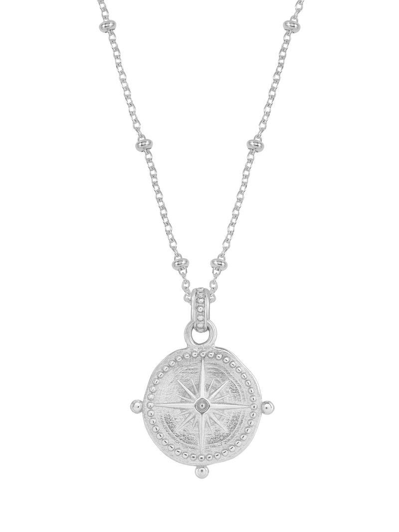 Dower & Hall sterling silver compass charm necklace (British brand)