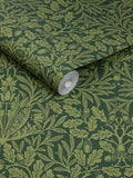 William Morris At Home Acorn Garden wallpaper design with detailed acorns and flowers (British brand)