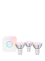 John Lewis Philips Hue White & Colour Ambiance Essential Smart Lighting Starter Kit with 3 GU10 Bulbs and Bridge- Buy online at McGrocer