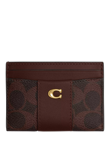 John Lewis Coach Signature Leather and Canvas Card Case, Maple- Buy online at McGrocer