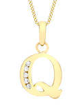 IBB 9ct Gold Cubic Zirconia Initial Pendant Necklace, Q
