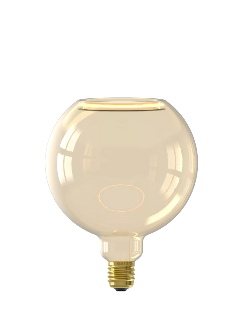 Calex gold-tinted LED globe bulb G150, imported from the UK