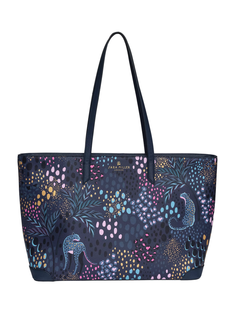 Sara Miller faux saffiano tote bag midnight leopard, imported from the UK