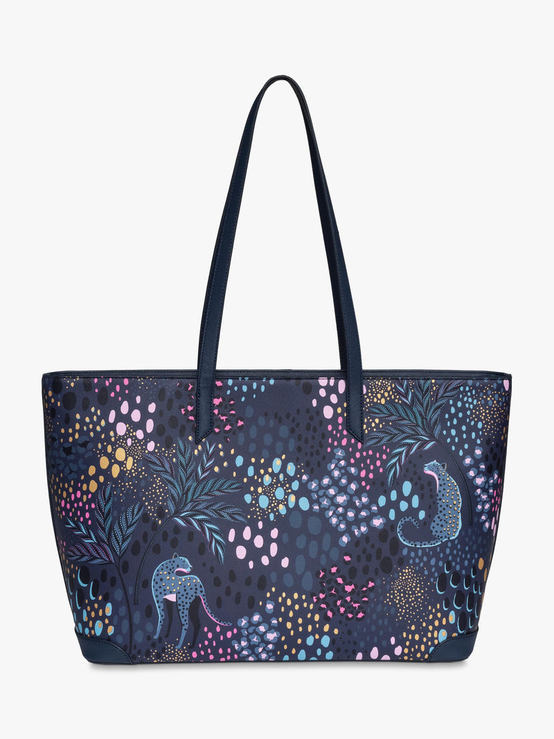 Sara Miller faux saffiano tote bag midnight leopard, imported from the UK