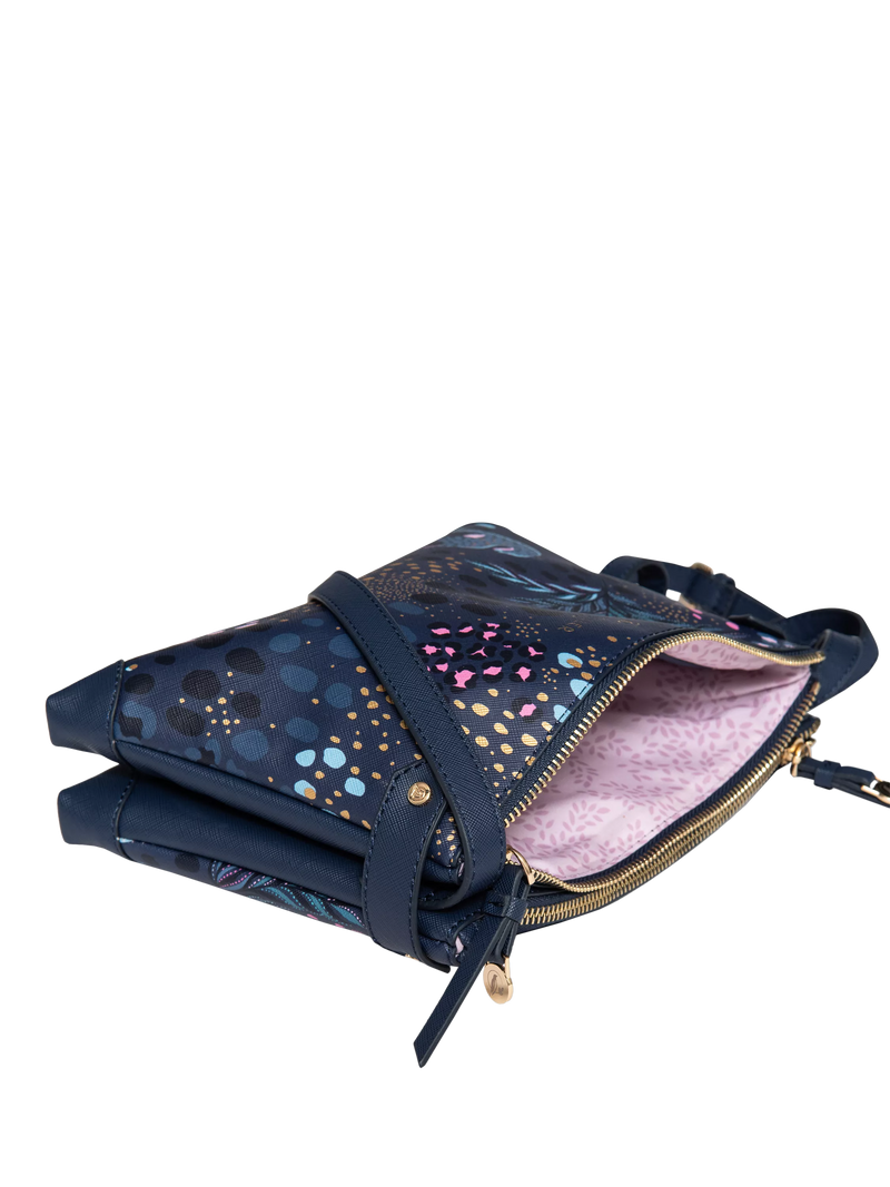 Sara Miller faux saffiano leather crossbody bag Midnight Leopard, imported from the UK