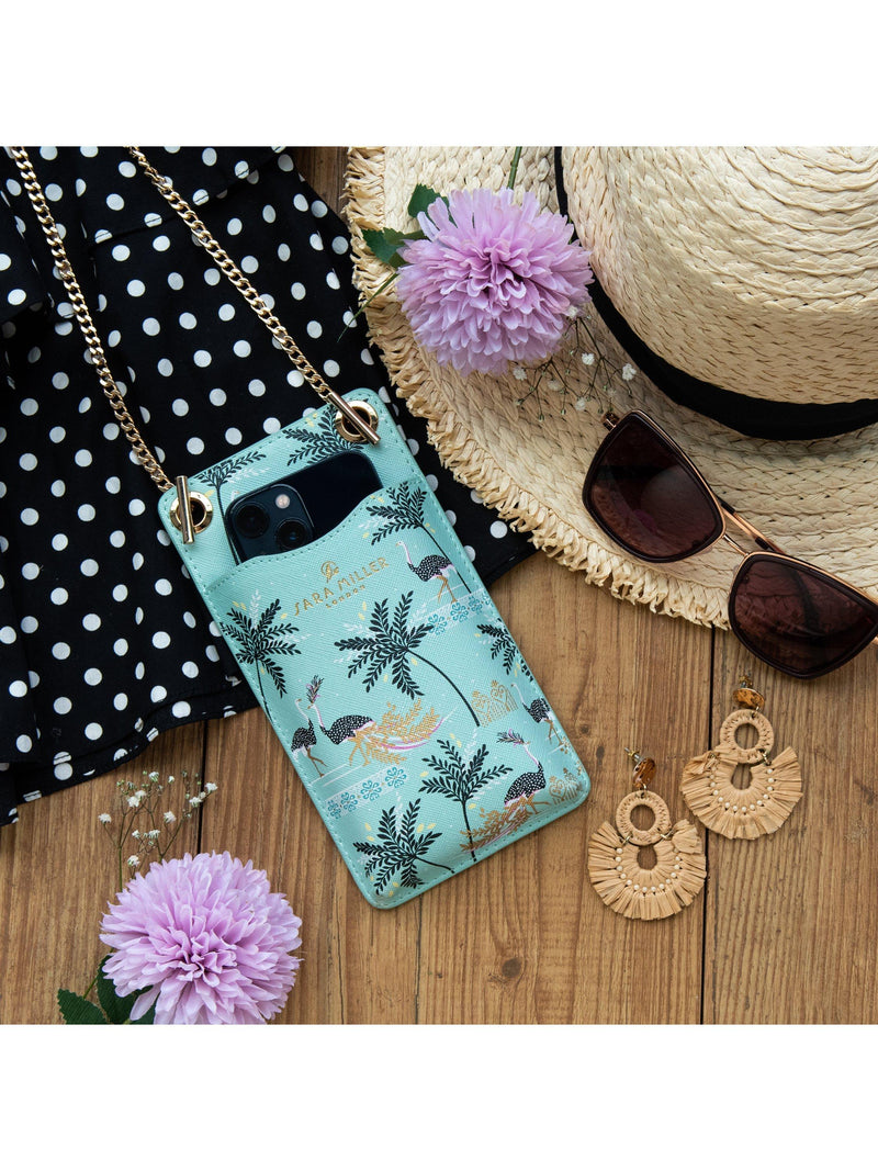 Sara Miller phone pouch Mint Ostrich faux leather, UK version