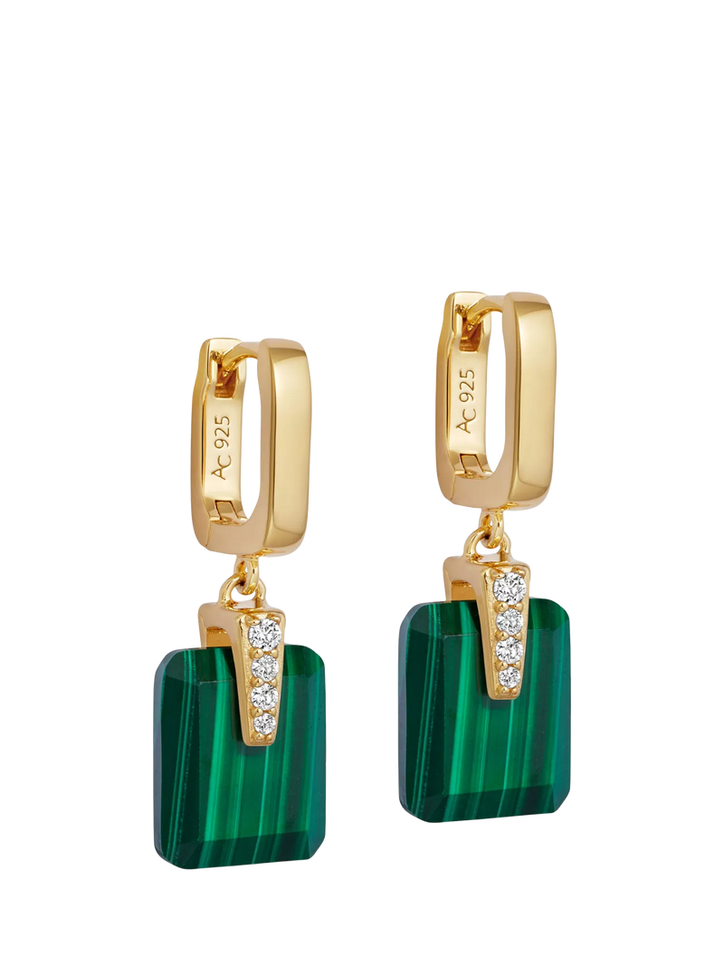 Astley Clarke malachite Deco drop huggie earrings gold, imported from the UK