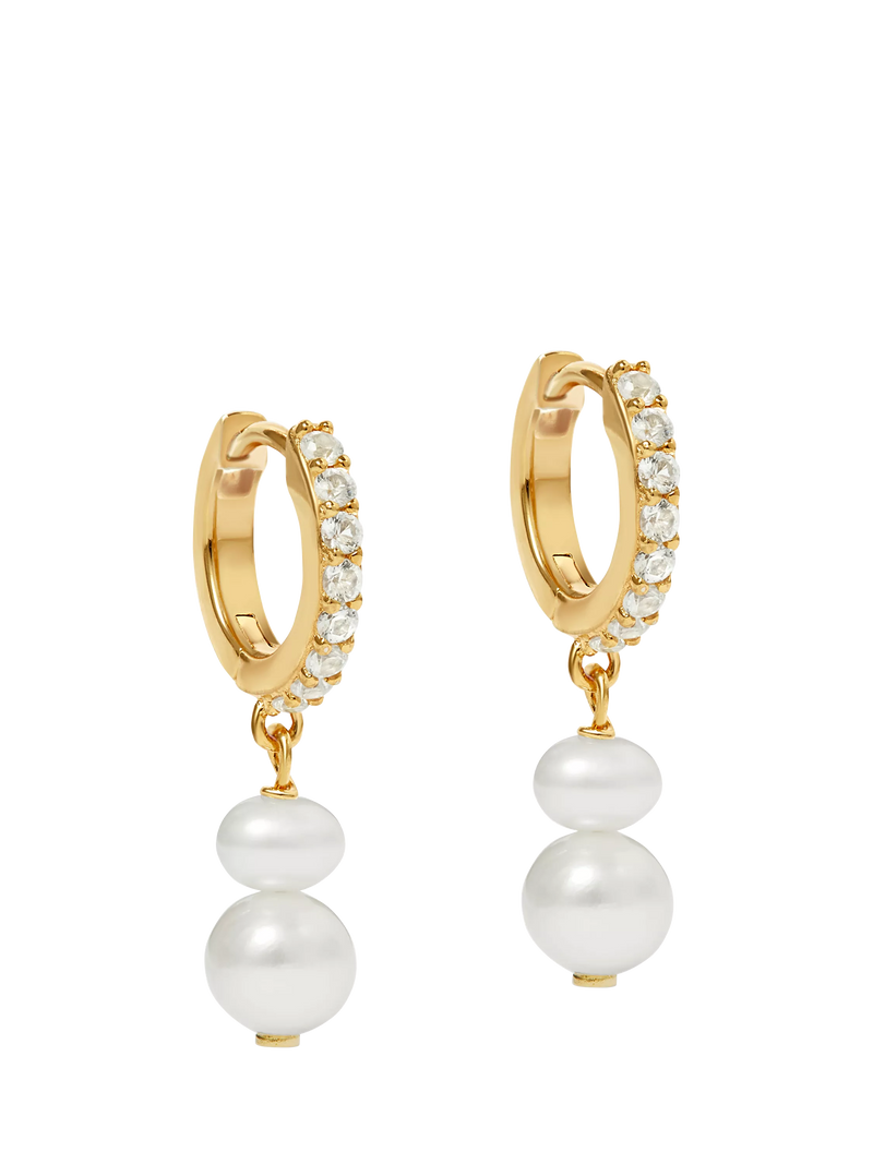 Astley Clarke pearl sapphire huggie earrings gold white, imported from the UK