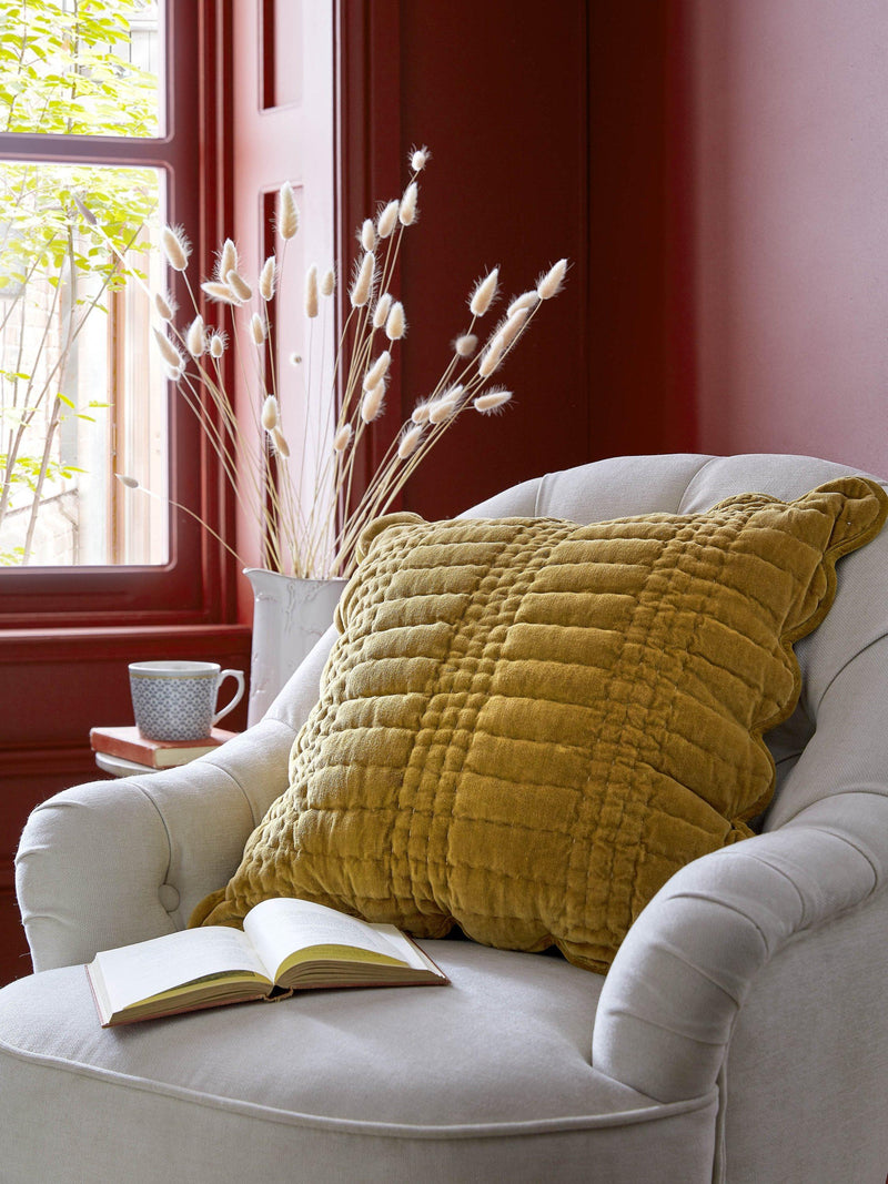 Laura Ashley Brady scalloped cushion with velvet finish, UK version