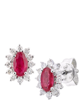 Mogul oval ruby diamond stud earrings 18ct white gold - British product