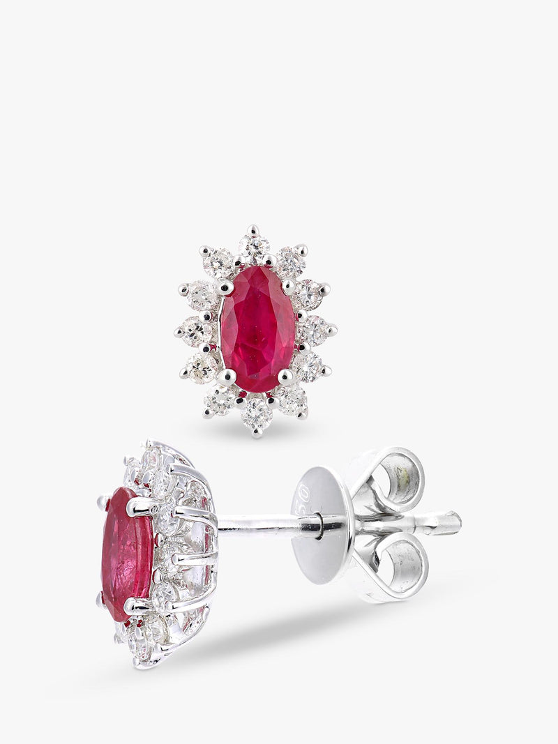 Mogul oval ruby diamond stud earrings 18ct white gold - British product