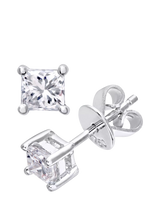 John Lewis Mogul 18ct White Gold Princess Cut Diamond Solitaire Stud Earrings 0.50ct- Buy online at McGrocer