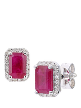 John Lewis Mogul 18ct White Gold Octagon Ruby and Diamond Stud Earrings- Buy online at McGrocer