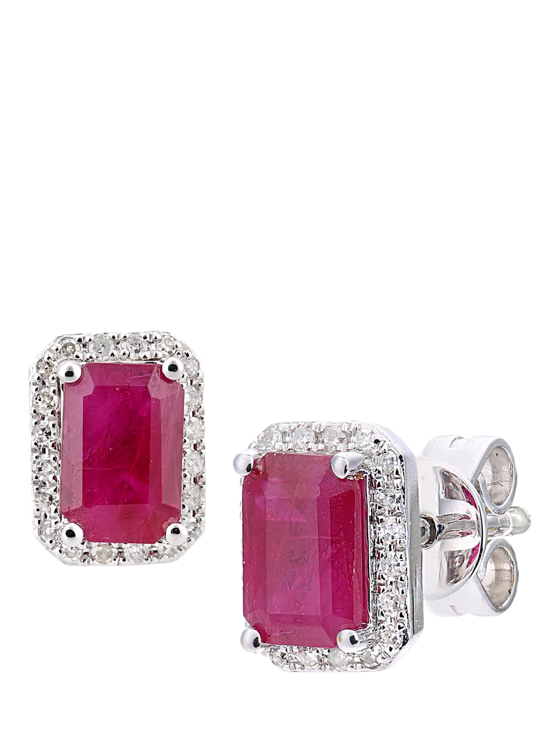 Mogul octagon ruby and diamond stud earrings 18ct white gold (British brand)