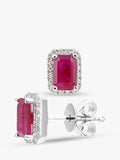 Mogul octagon ruby and diamond stud earrings 18ct white gold (British brand)
