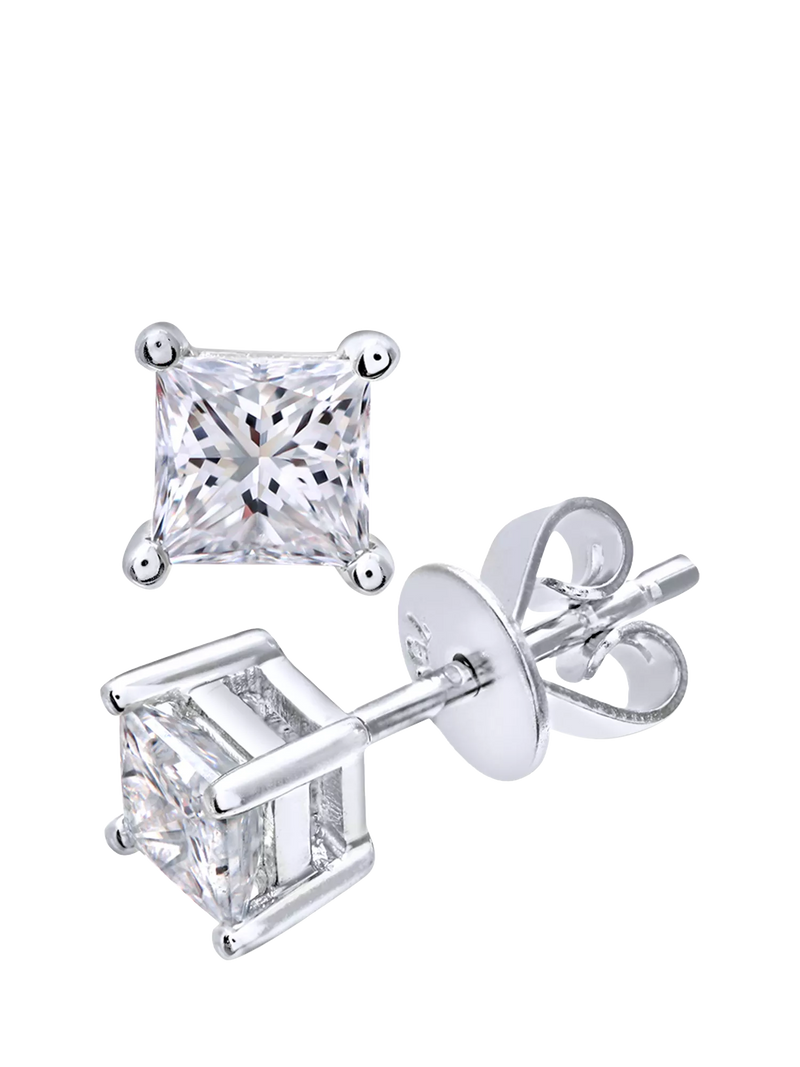 Mogul princess cut diamond stud earrings 0.75ct 18ct white gold, UK version