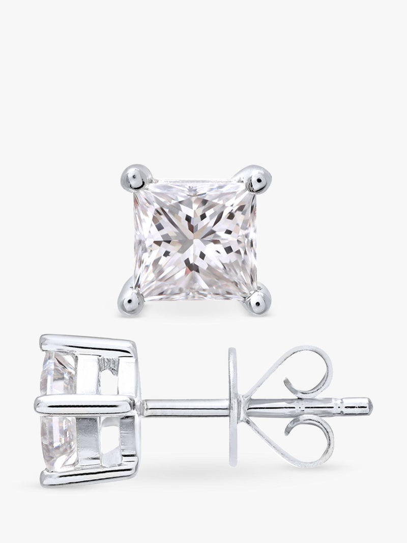 Mogul princess cut diamond stud earrings 0.75ct 18ct white gold, UK version