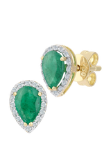 John Lewis Mogul 18ct Yellow Gold Pear Emerald and Diamond Stud Earrings- Buy online at McGrocer