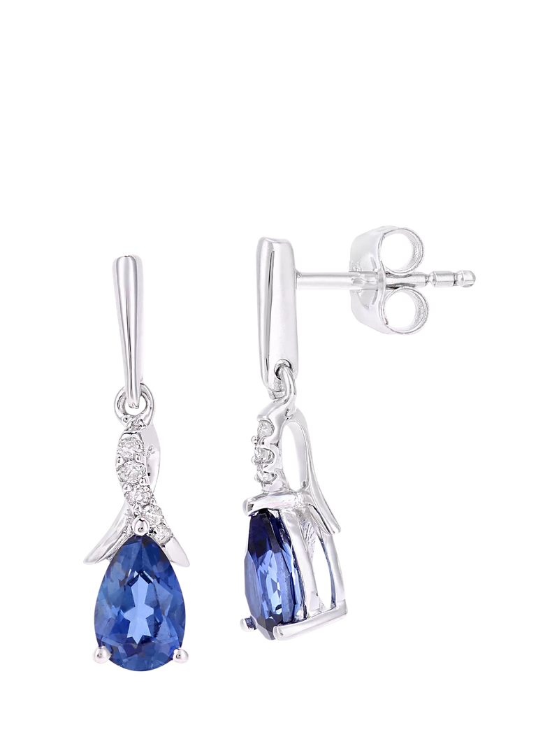 Mogul tanzanite diamond drop earrings 9ct white gold, imported from the UK