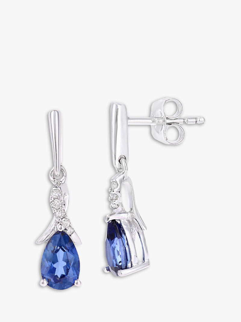 Mogul tanzanite diamond drop earrings 9ct white gold, imported from the UK
