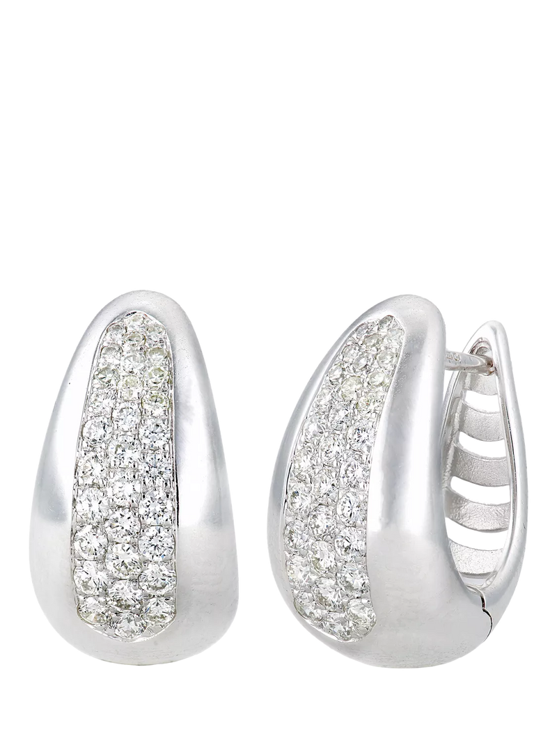 Mogul 9ct white gold curved diamond huggie earrings (British brand)