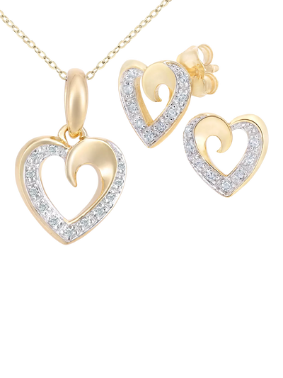 John Lewis Mogul 9ct Yellow Gold Diamond Heart Pendant and Stud Earring Set- Buy online at McGrocer