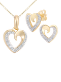 Mogul 9ct yellow gold diamond heart pendant and earring set 2.70g, imported from the UK