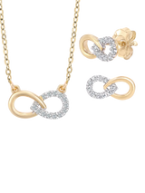 John Lewis Mogul 9ct Yellow Gold and Diamond Infinity Loop Pendant and Stud Earring Set- Buy online at McGrocer