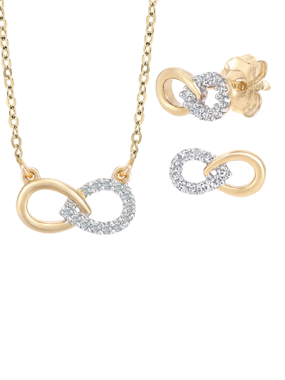 John Lewis Mogul 9ct Yellow Gold and Diamond Infinity Loop Pendant and Stud Earring Set- Buy online at McGrocer