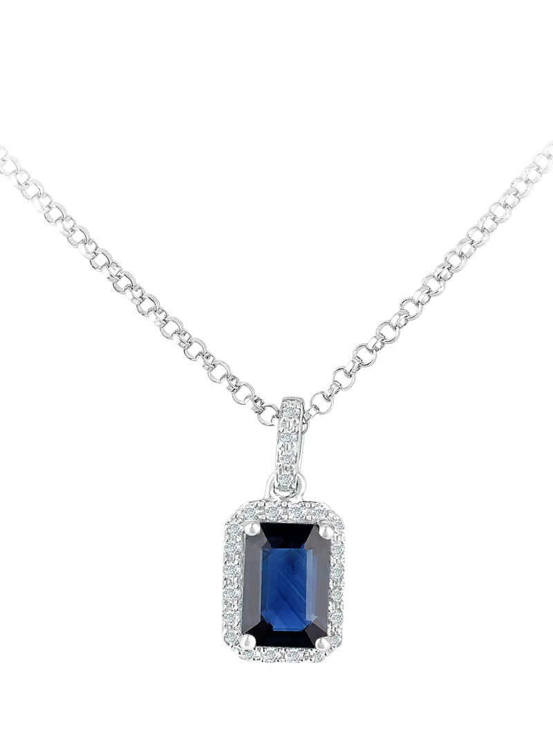Mogul octagon sapphire diamond pendant 18ct white gold, imported from the UK